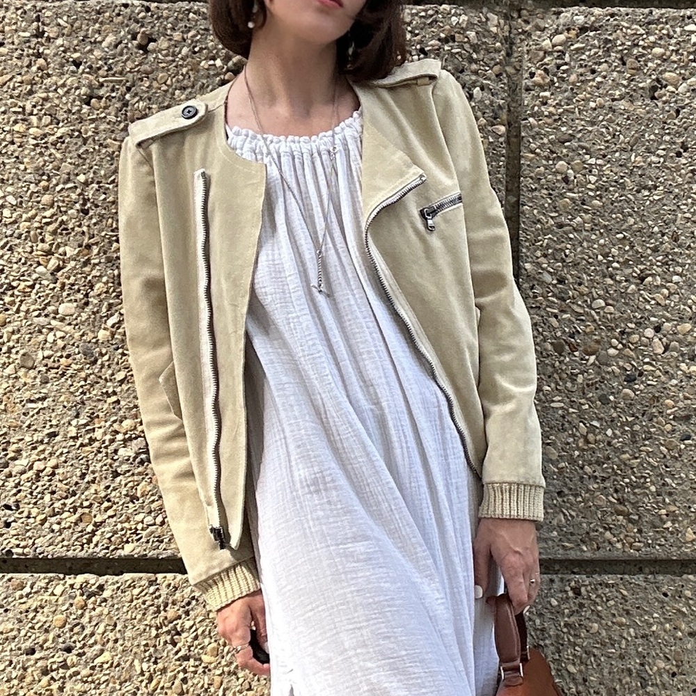 3.1 Phillip Lim Ecru Suede Moto Jacket